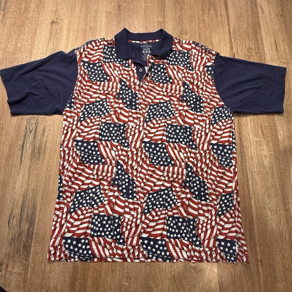 CODY JAMES Men's patriotic polo shirt USA flags AOP XXL American Flag 4th July